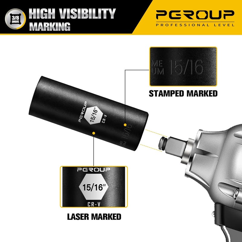 pgroup 3/8” Drive Deep Impact Socket, SAE(15/16 Inch socket), 6-Point, Cr-V Steel With Black Manganese Phosphate Coating - Image 5